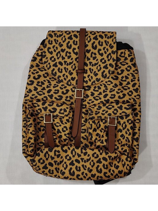 No Boundaries Handbags - No Boundaries Cargo Backpack Leopard Print Yellow Black Magnetic Snap Pockets